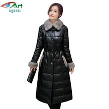 JQNZHNL Новое Женское пуховое хлопковое кожаное пальто большой размер 3XL модное пальто с отложным меховым воротником утолщенная кожаная куртка пальто E851
