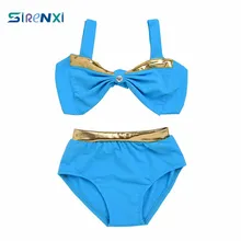 2 шт./компл. малыша Одежда для детей; малышей; девочек купальный костюм с бантом комплект купальный костюм летние каникулы пляжная одежда синий купальный костюм
