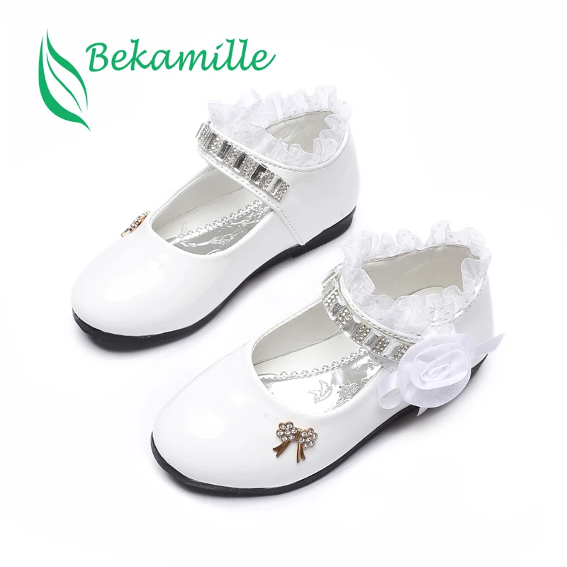 Bekamille/Обувь для девочек с цветочным узором; сезон весна-осень; обувь принцессы из искусственной кожи с кружевом; милые Стразы с бантом для От 3 до 11 лет; обувь для малышей