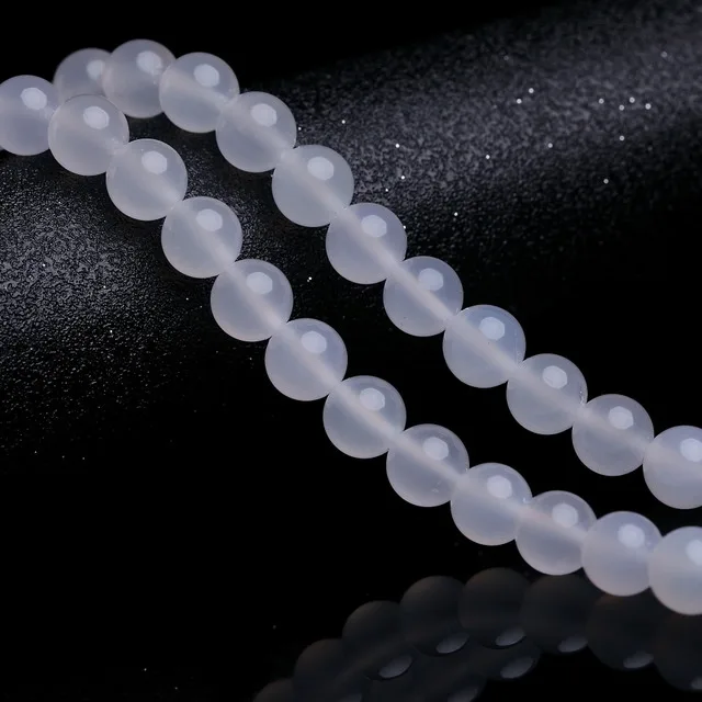 

Natural Stone Beads White Agates Round Gem Stone Loose Beads 15" Strand 4 6 8 10 12 14MM Pick Size For DIY Jewelry Making