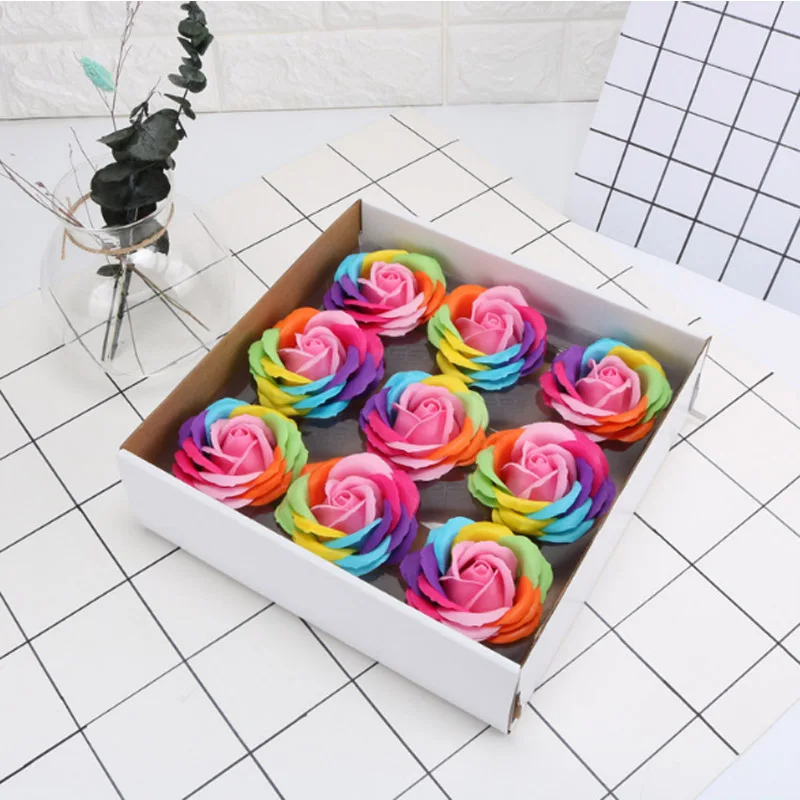 

9pcs/lot Soap Flower Head Colorful Rose Soap Flower Artificial Flower For Surprise Romantic Bath Soap 5 Layers Fake Flower