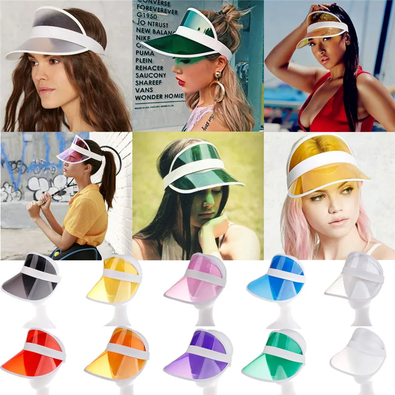 

2019 New Summer Colorful PVC Hat Sun Visor Party Casual Hat Clear Plastic Adult Sunscreen Cap