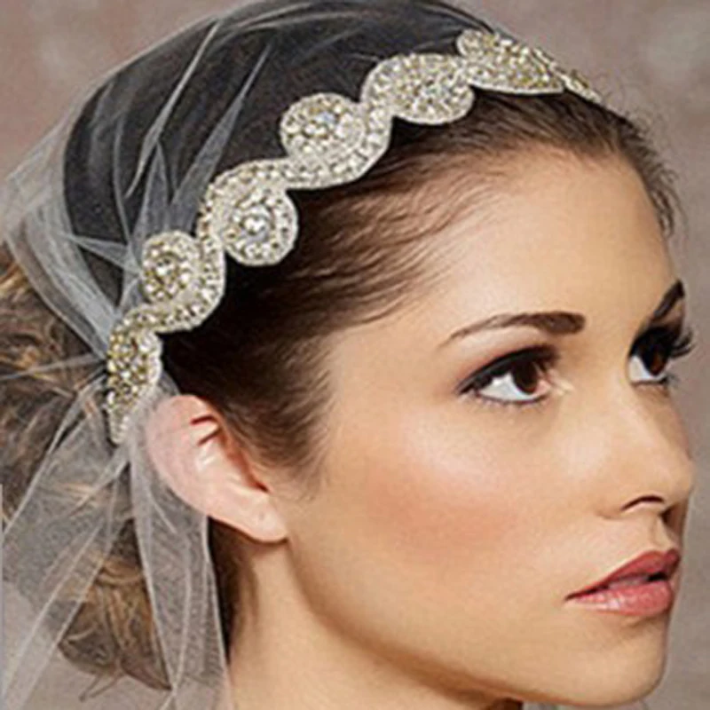 Handmade Crystal Head Pieces Rhinestone Bridal Hair Bands Ribbon