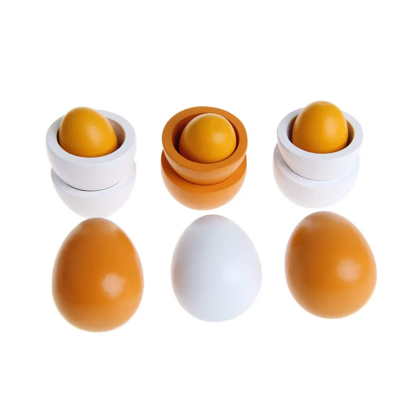 HBB 6pcs Wooden Eggs Yolk Pretend Play Kitchen Food Cooking Kid Child