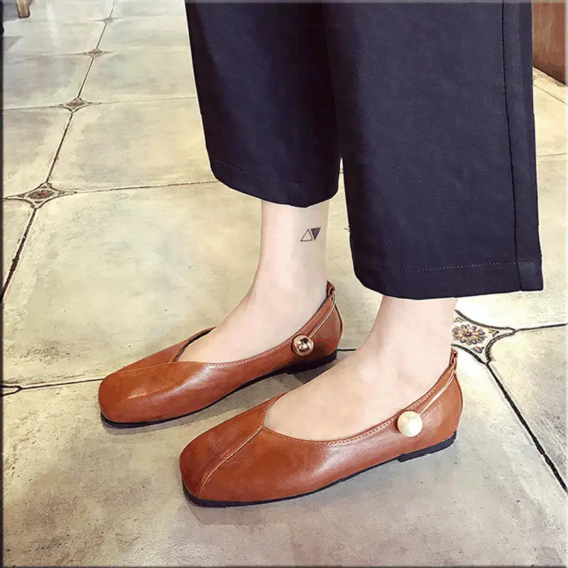 

2017 Women Loafers Casual Flats Shoes Pearl Solid Colors Low-Heel Square Toe Oxford Grandma Shoes Shallow Grace Comfortable