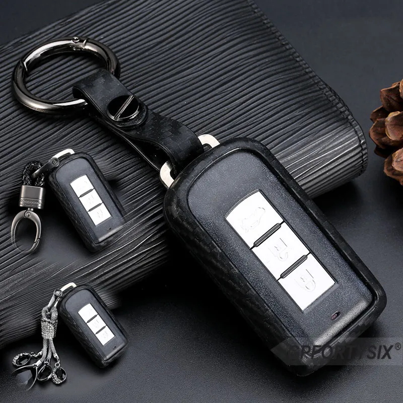 

Carbon Fiber Pattern Silicone Car Key Case Cover Holder for Mitsubishi Lancer EX Evolution Outlander ASX Keychain Remote Shell