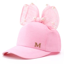 

Sun Hat Children Baseball Cap Spring Summer Baby Hat Baby Rabbit Ear Pearl Big Bow Girls Snapback Cap Baby Hip Hop Caps