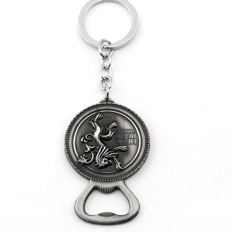 

TV Series Game Of Throne Opener Keychain Vintage Metal House Lannister Beer Bottle Opener Pendant Keyring Key Chain Jewelry Gift