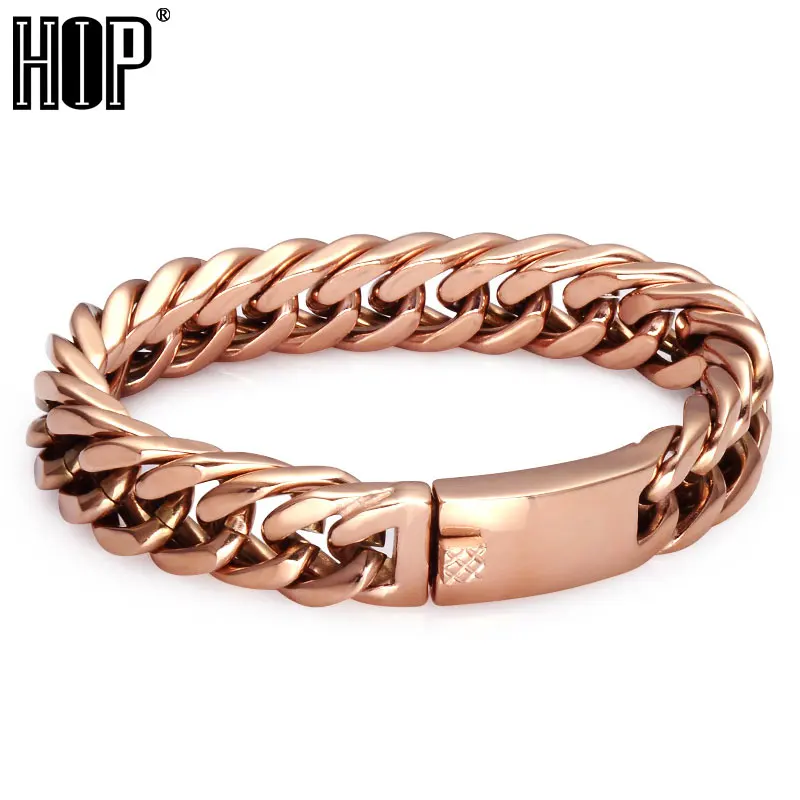

HIP Cool Rose Gold Color Men Bracelet 316L Stainless Steel Curb Cuban Link Chain Bracelets For Men Women Jewelry Dropshipping