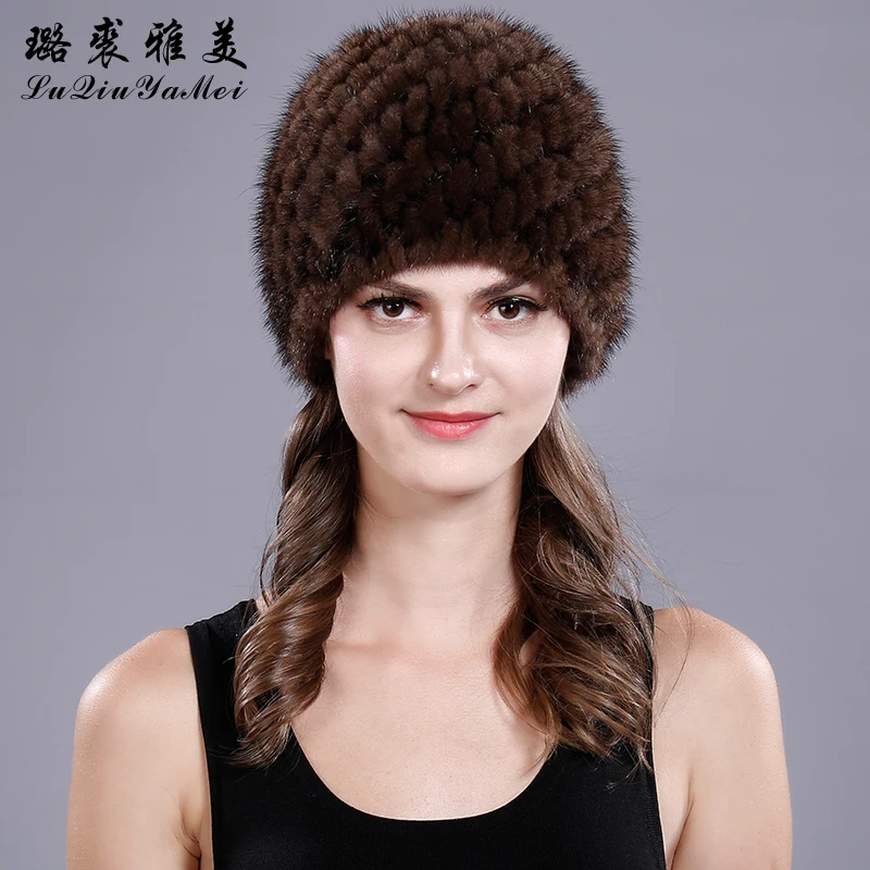 Women's Real Mink Fur Hat Knitted Bucket Hat Winter Cap Outdoor - Foto 9