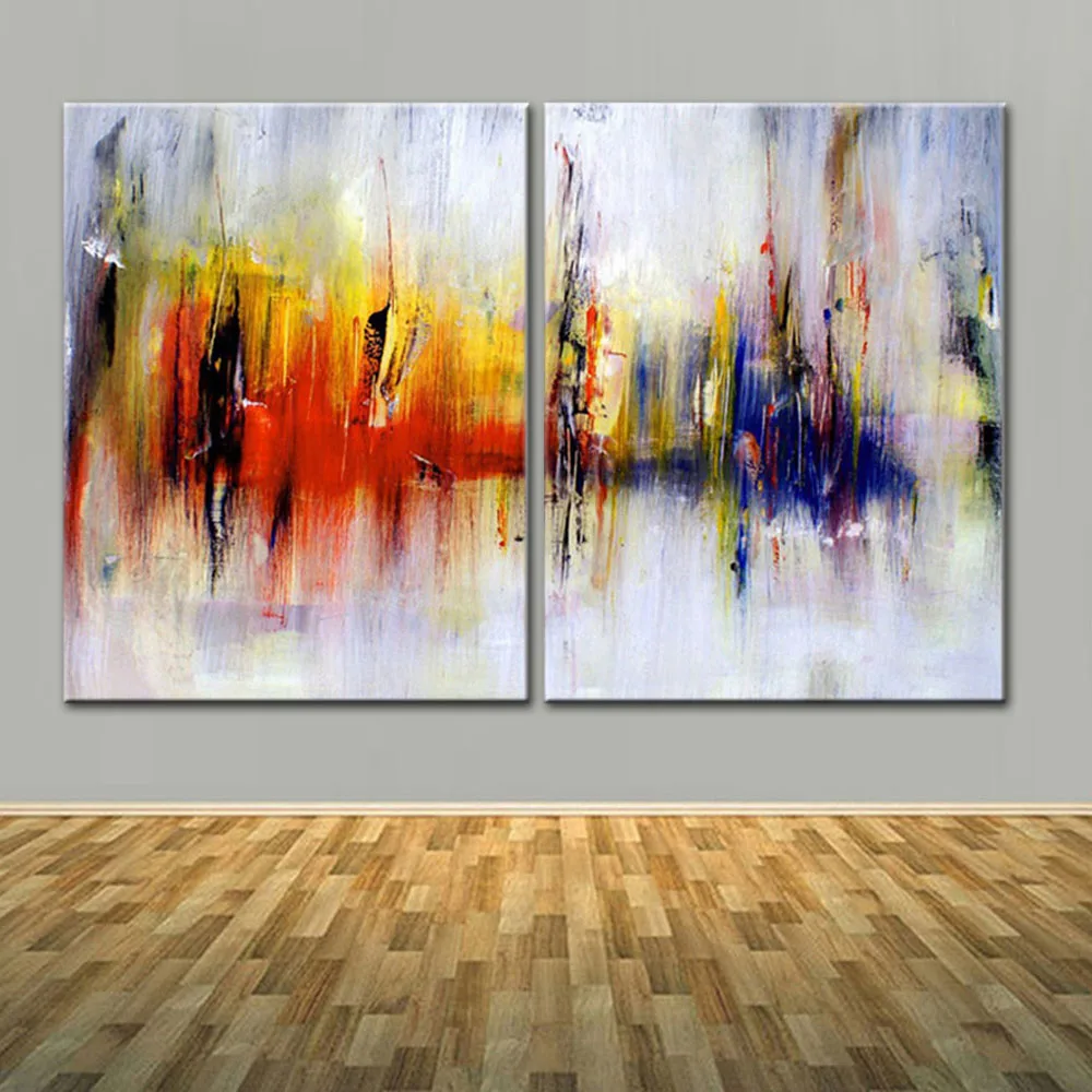 

Free Shipping Hand Painted Abstract Turquoise 2 Panles Oil Paintings On Canvas Abatract Wall Picturer For Living Room Home Decor