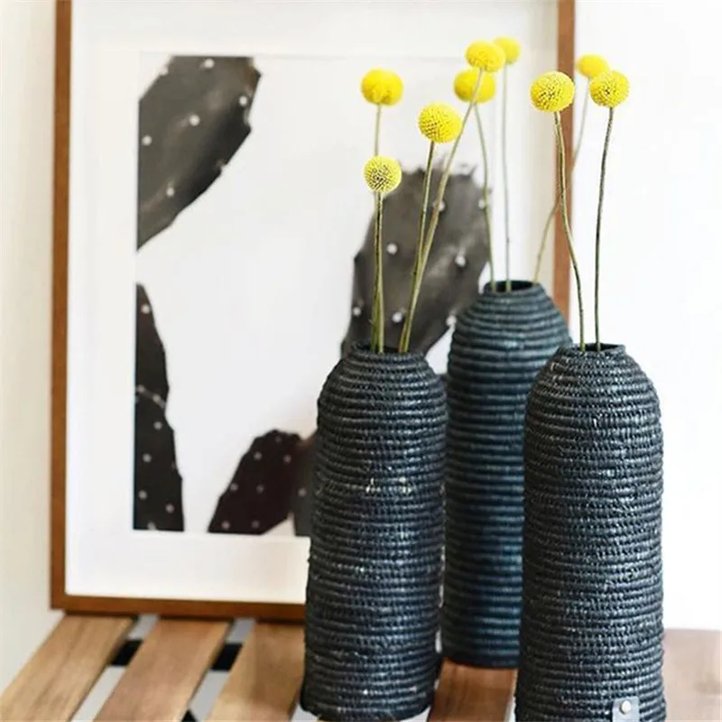

Nordic Bottle Sleeve Ethnic Style Handmade Straw Woven Morocco Flower Vase Home Ornamental Decoration