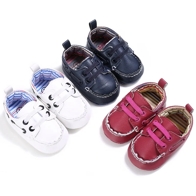 Новые модные для маленьких мальчиков Обувь для девочек PU первый ходок малышей Дети милые Кружево-Up Обувь