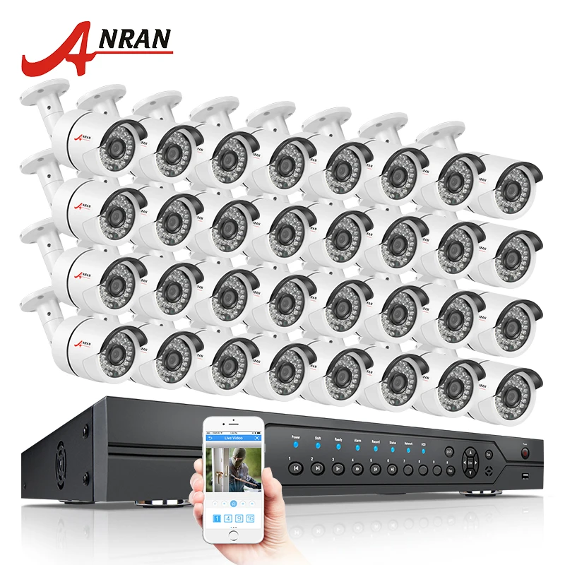 

ANRAN 32CH HDMI 1080N DVR ADH Security Camera System 32pcs 720P 1800TVL IR Night Vison Outdoor Bullet Video Surveillance Camera
