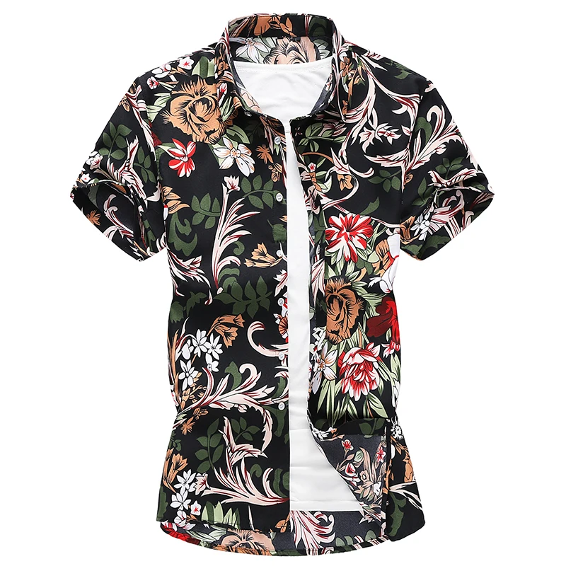 

2019 Summer Fashion Men's Shirt Slim Fit Short Sleeve Floral Shirt Men Clothing Trend Men's Casual Flower Shirts Plus Size M-7XL