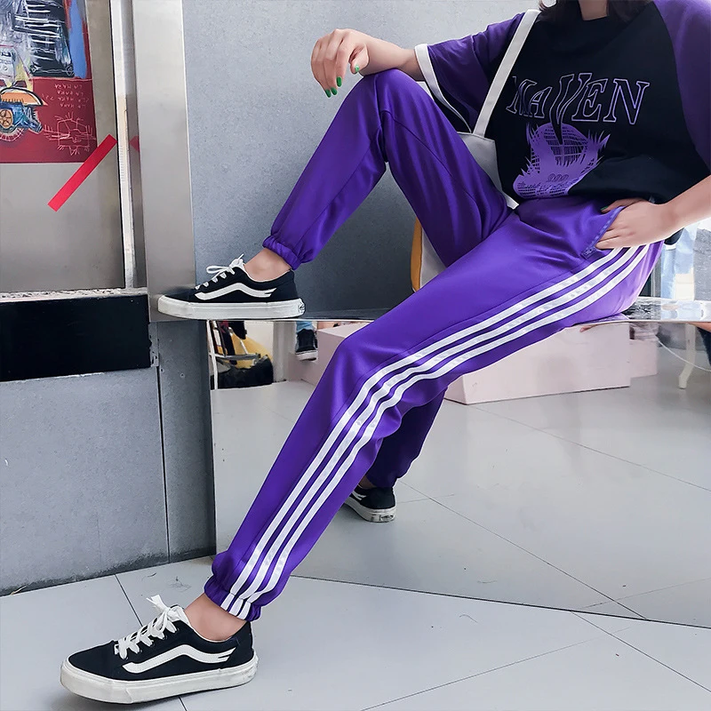 

Sweetown Pantalon Loose Femme Harajuku Harem Pants Women Streetwear White Striped Mid Waist Trousers Women Sweatpants