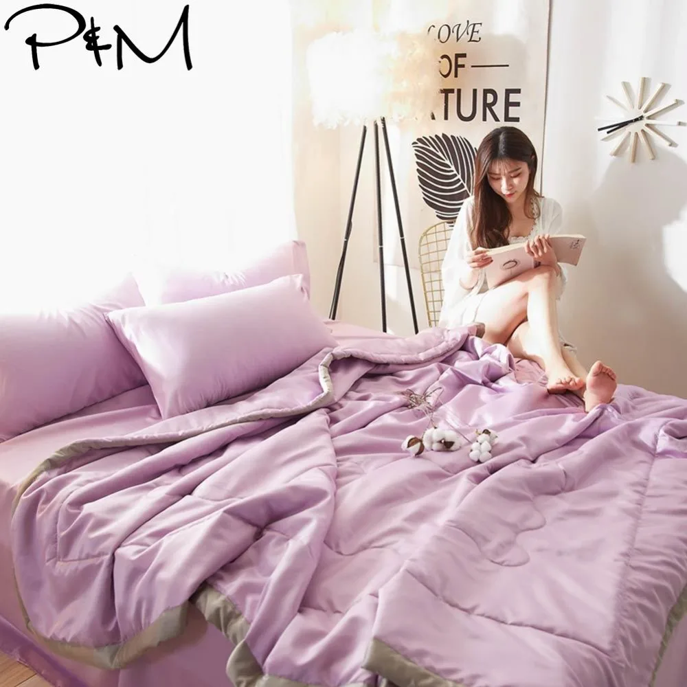 

2019 Fresh Purple Quilting Quilt Set Satin Polyester Fabric Polyester Twin Queen Size Summer Comforter Bedsheet Pillowcases