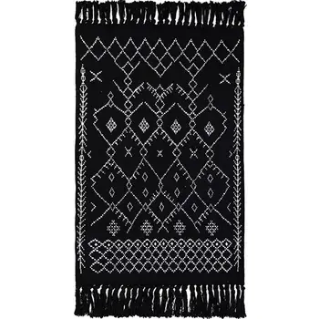 

Black and White Striped with non-slip Pad Tassels Rug Hand Woven Cotton Carpet Machine Washable Area Rugs for Bedroom/Livingroom