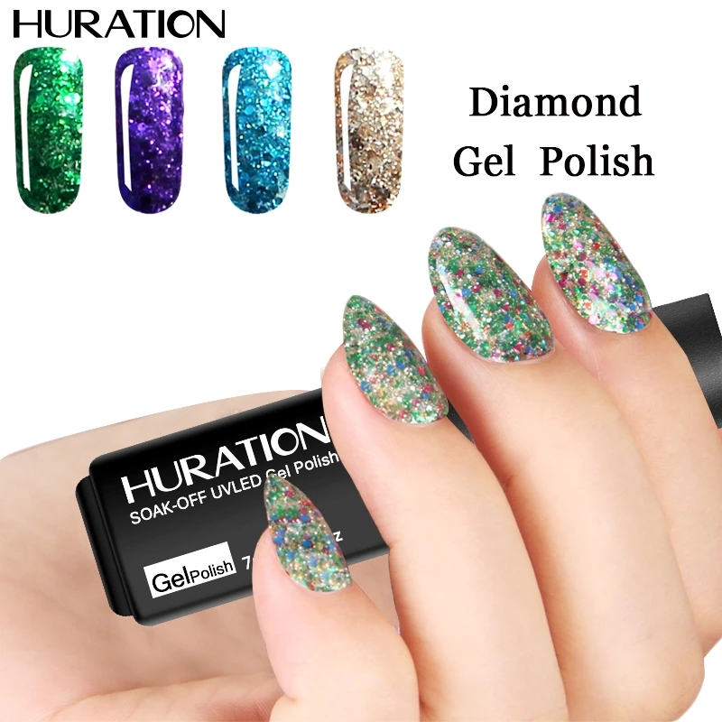 

Huration 20 Colour Diamond Glitter UV LED Nail Gel Polish Soak Off Starry Gel Varnish Base Top Coat Gel Lacquer UV Nail Polish