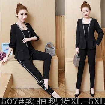 

5xl Plus Size Women 2 Piece Set Top And Pants Black Korean Set Two Piece Outfits Ensemble Femme Deux Pieces Women's Suit