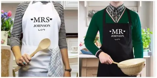 

Personalised name bride groom Mrs Mr Apron Wedding aprons Gifts Cooking Kitchen Mother's Day Mum Aunt birthday Christmas gifts