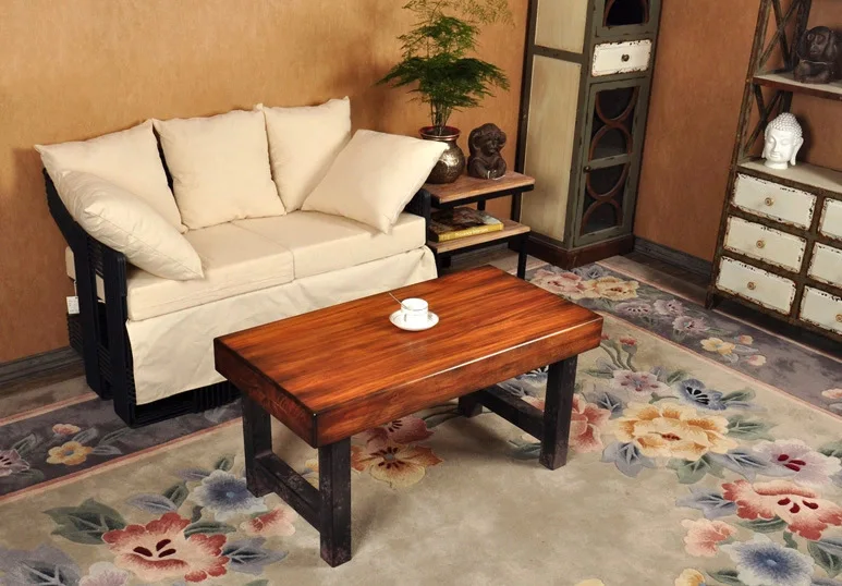

Industrial retro wood coffee table wrought iron table LOFT American country to do the old furniture color