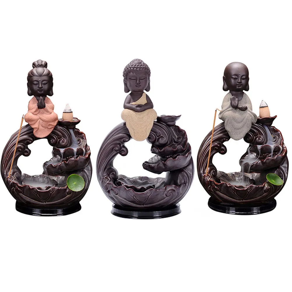 Рисунок Будды керамика кадило дым обратного ладан горелки для благовоний-конусов конус горелка с Буддой курильницы