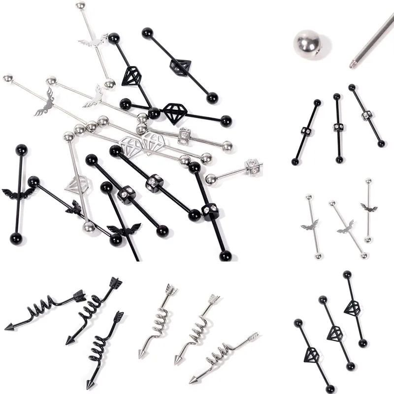 

Fashion (4pcs/Lot) Stainless Steel Bar Barbell Cartilage Stud Earring Arrow Ear Tragus Piercing Body Jewelry Black Silver Color