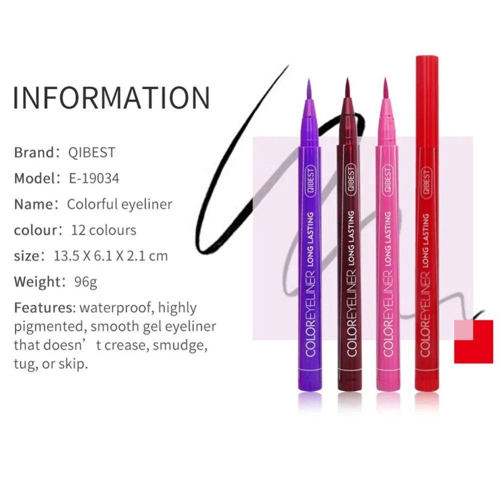 Водонепроницаемый красочные жидкая подводка для глаз карандаши, быстро сохнут, Длительное Действие, тонкие карандаш-подводка для глаз ручка инструменты для макияжа 12 шт./компл
