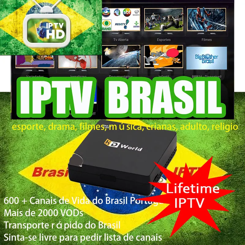 

lifetime HD World iptv Android box DDR3 1GB 8GB support Brazil Latin 6000+ Portuguese Brazil Sports Kids Music Drama Hot Movies