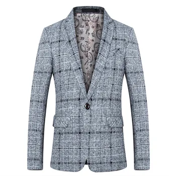 

Mens Suits 2019 New Plaid Men's Outerwear Slim Jacket Youth Check Blazer Men
