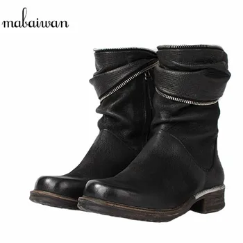 

Mabaiwan Winter Autumn Women Shoes Genuine Leather Snow Ankle Boots Short Plush And Sheepskin Warm Militares Shoes Women Flats