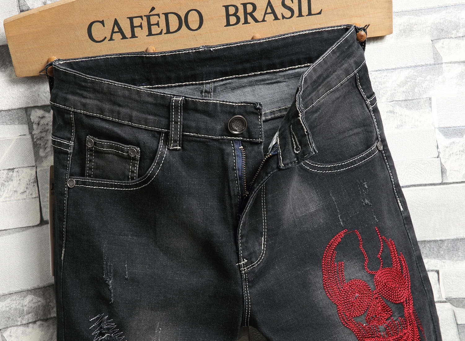 Череп Рваные джинсы короткие Для мужчин Летняя мода уличная байкерские шорты в стиле «хип-хоп» с вышивкой отверстие Для мужчин s Короткие штаны размера плюс 38