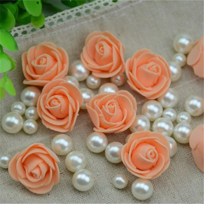 50PCS/Lot Artificial Mini PE Foam Rose Flower Head Handmade DIY Wedding Home Decoration DIY Scrapbooking Fake Flower Kiss Ball 