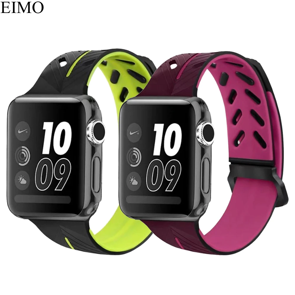 

EIMO Sport Silicone strap for apple watch bands 42mm/38mm iWatch Series 3/2/1 Wrist Bracelet double color watchband Accessories