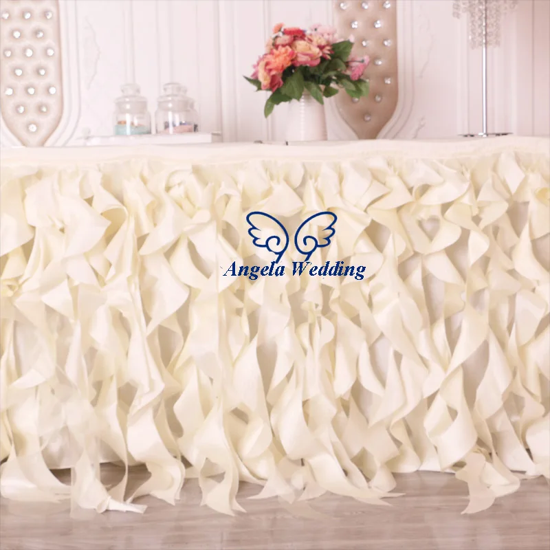 SK011B more colors made ping wedding ruffled dark ivory or cream organza and taffeta curly willow table skirt