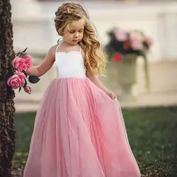 Новое летнее платье принцессы для девочек, платье-пачка для дня рождения, свадьбы, Розовое Кружевное пляжное бальное платье, 2018 детская
