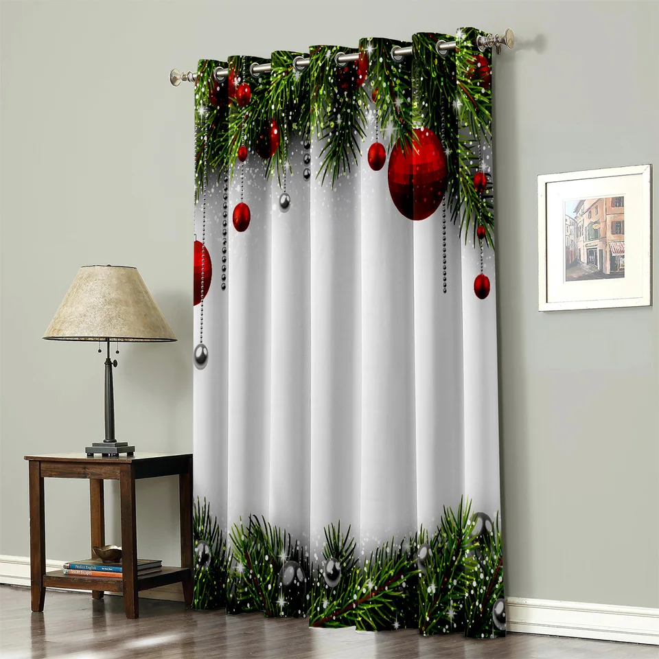 Snowing Winter Christmas Holiday Room Curtains Large Window Living