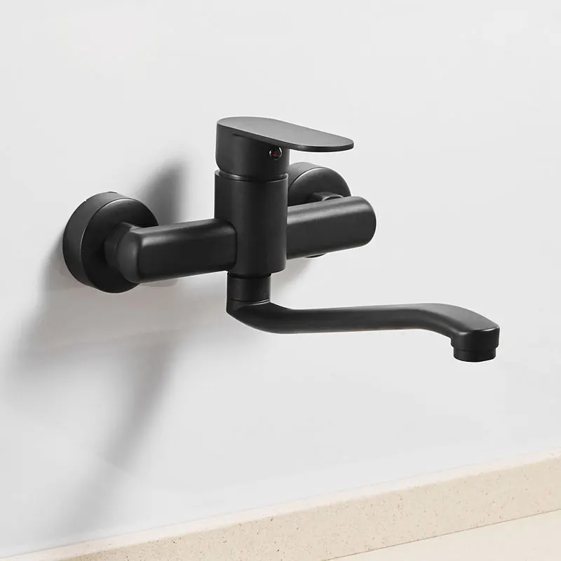 

Black quartz stone kitchen faucet mop pool washing basin balcony laundry pool double wall entry wall cold and hot faucet