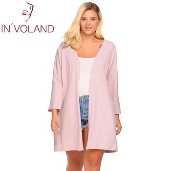 

IN'VOLAND Women Cardigan Tops Plus Size 5XL Autumn Casual Batwing Long Sleeve Solid Open Front Loose Long Sweater Coat Big Size