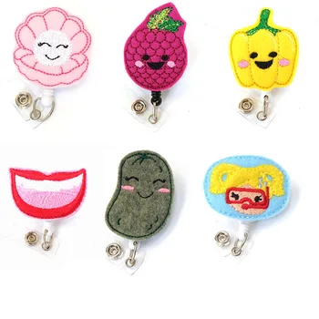 

mix cute felt yoyo name ID card badge reel vegetables interchangeable Retractable Badge Reel holder with Lanyards