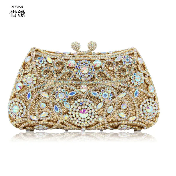 XIYUAN Женская Золотая Серебряная Сумка-клатч с кристаллами вечерняя сумка камнем