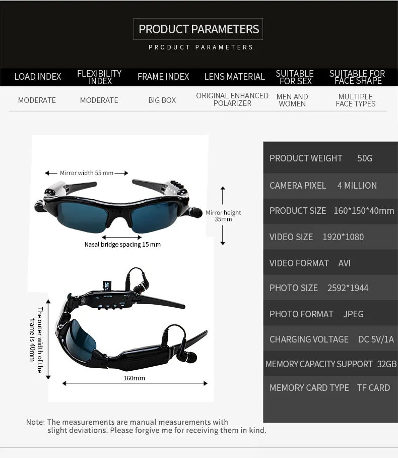 Digital Spied Glasses 1080p Video Recorder Mini Camcorder Sun Glasses