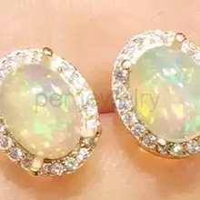 Серьга из опалового стержня натуральный и настоящий опал Серебро 925 пробы для мужчин или женщин ювелирные украшения 1.2ct* 2шт драгоценные камни# F190110001