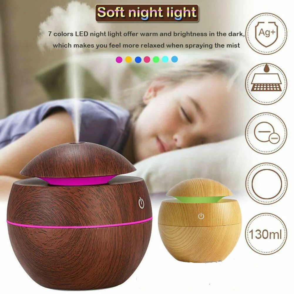 

NC USB Wood Humidifier Grain Essential Oil Diffuser 130ml Ultrasonic Household Aroma Diffuser Aromatherapy Mist Maker with LED