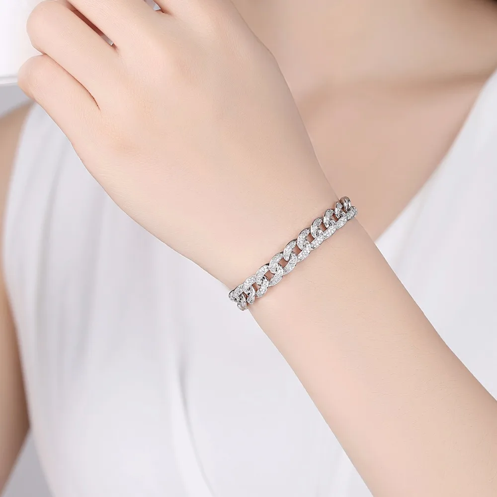 LUOTEEMI AAA Cubic Zirconia Paved Delicate Hip Hop Curb Cuban Link Chain Bracelet For Women Luxury Exquisite Party Jewelry Gifts