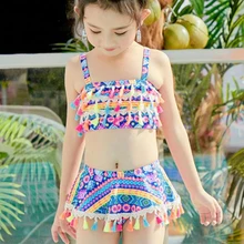 Популярный детский купальный костюм, детский летний купальный костюм из двух предметов, ретро, этно стиль, бикини пляжная одежда для девочек, купальник