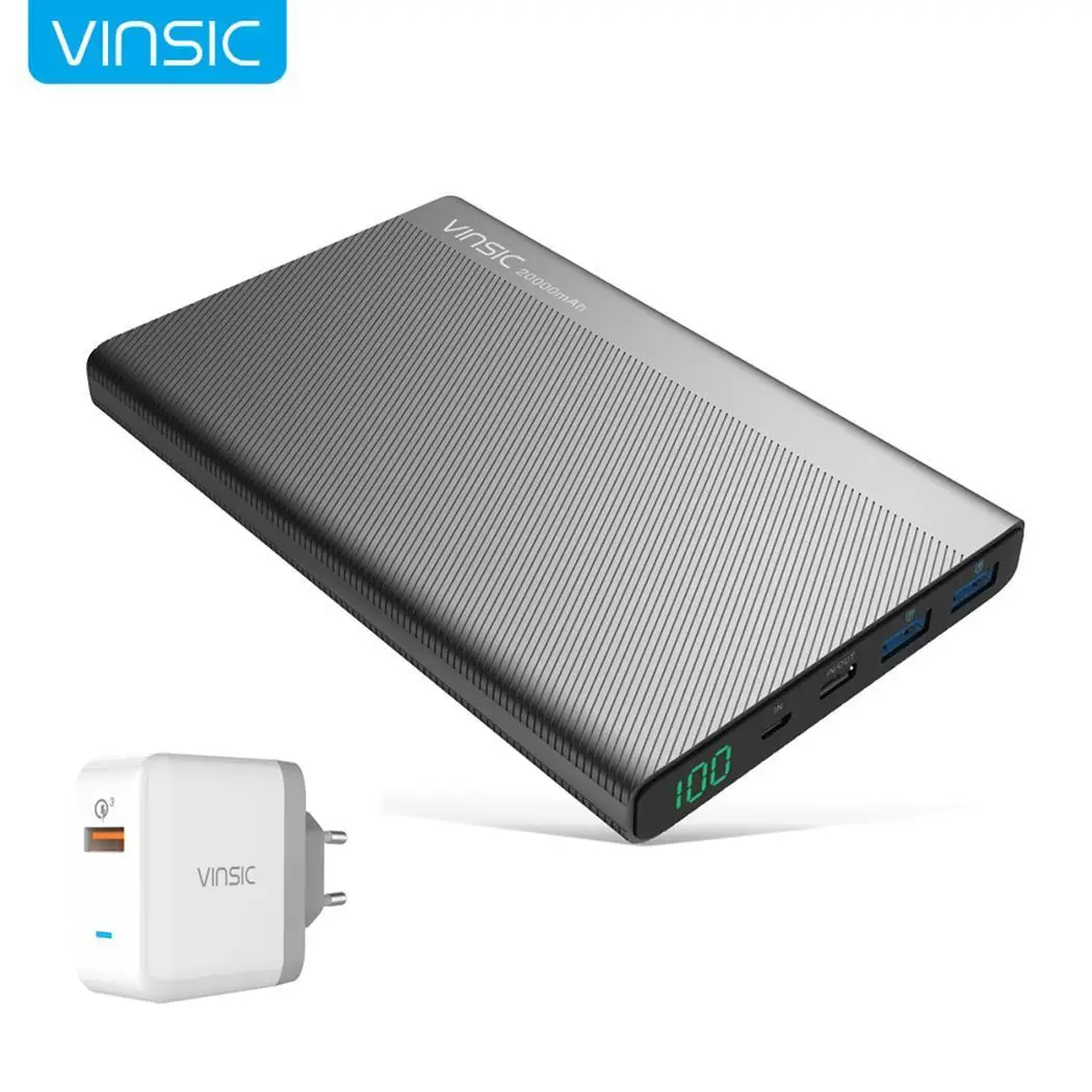 Vinsic 20000 мАч Внешний аккумулятор 2USB type-C светодиодный внешний аккумулятор портативное зарядное устройство для Xiaomi Mi iPhone XS samsung S10 huawei