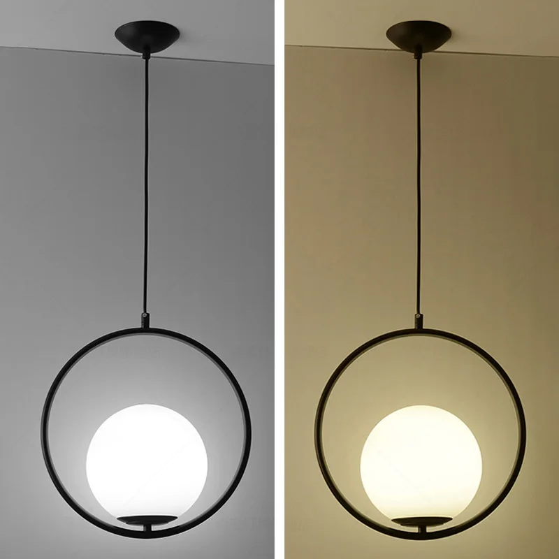 Nordic Simple Circled Glass Ball Pendant Lights LED E27 Loft Modern Hanging Lamp for Parlor Dining Room Bedroom Bar Restaurant (4)
