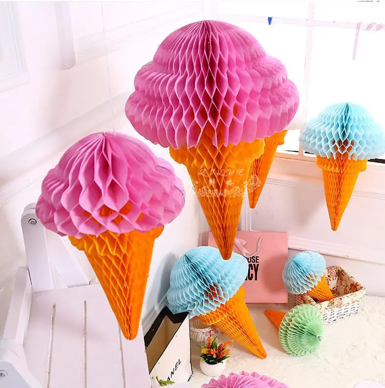 

Ice Cream Honeycomb Balls Paper Lanterns Pompoms Wedding Birthday Party Decorations Shopping Markets Garland Decoration